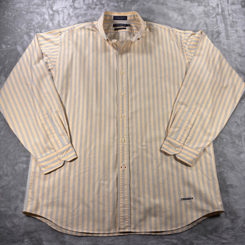 Daniel Cremieux Classics Shirt Mens XL Tailored Fit Yellow Blue Striped Cotton